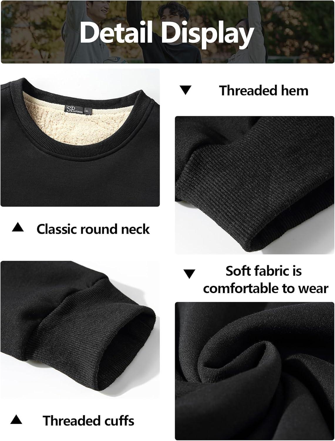 imageGihuo Mens Fleece Crewneck Sweatshirts Sherpa Lined Pullover Winter Warm ShirtBlack