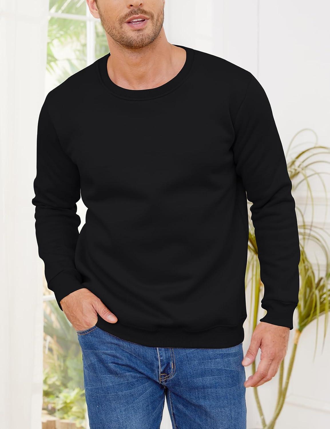 imageGihuo Mens Fleece Crewneck Sweatshirts Sherpa Lined Pullover Winter Warm ShirtBlack