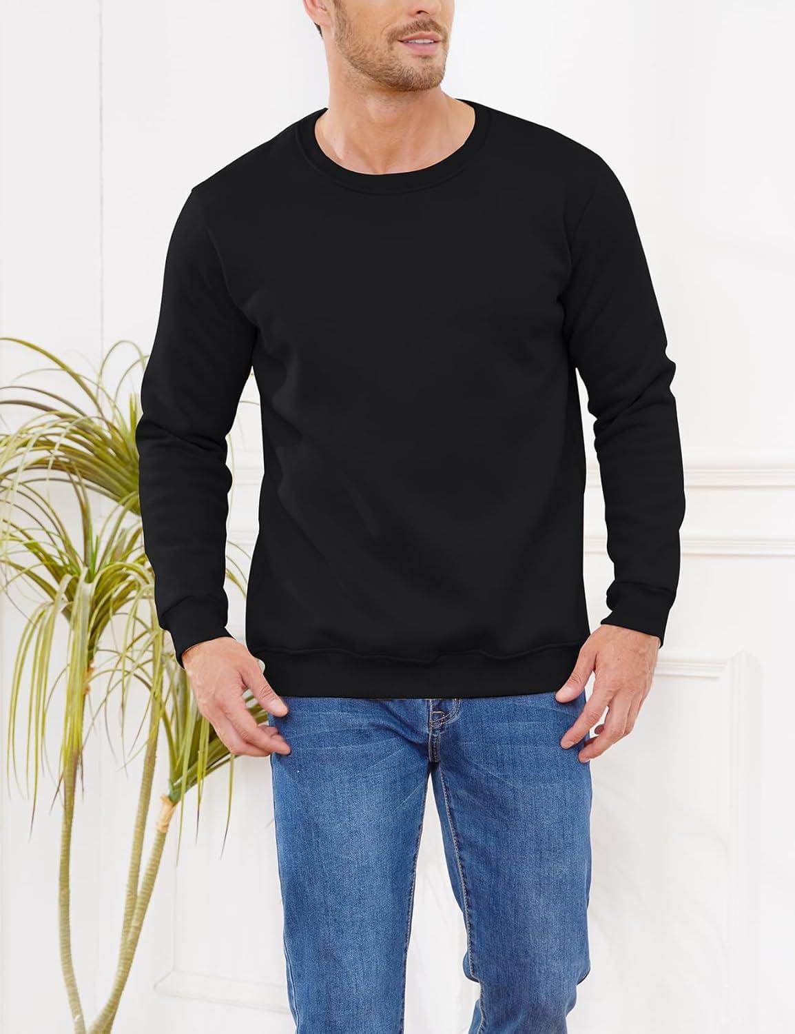 imageGihuo Mens Fleece Crewneck Sweatshirts Sherpa Lined Pullover Winter Warm ShirtBlack