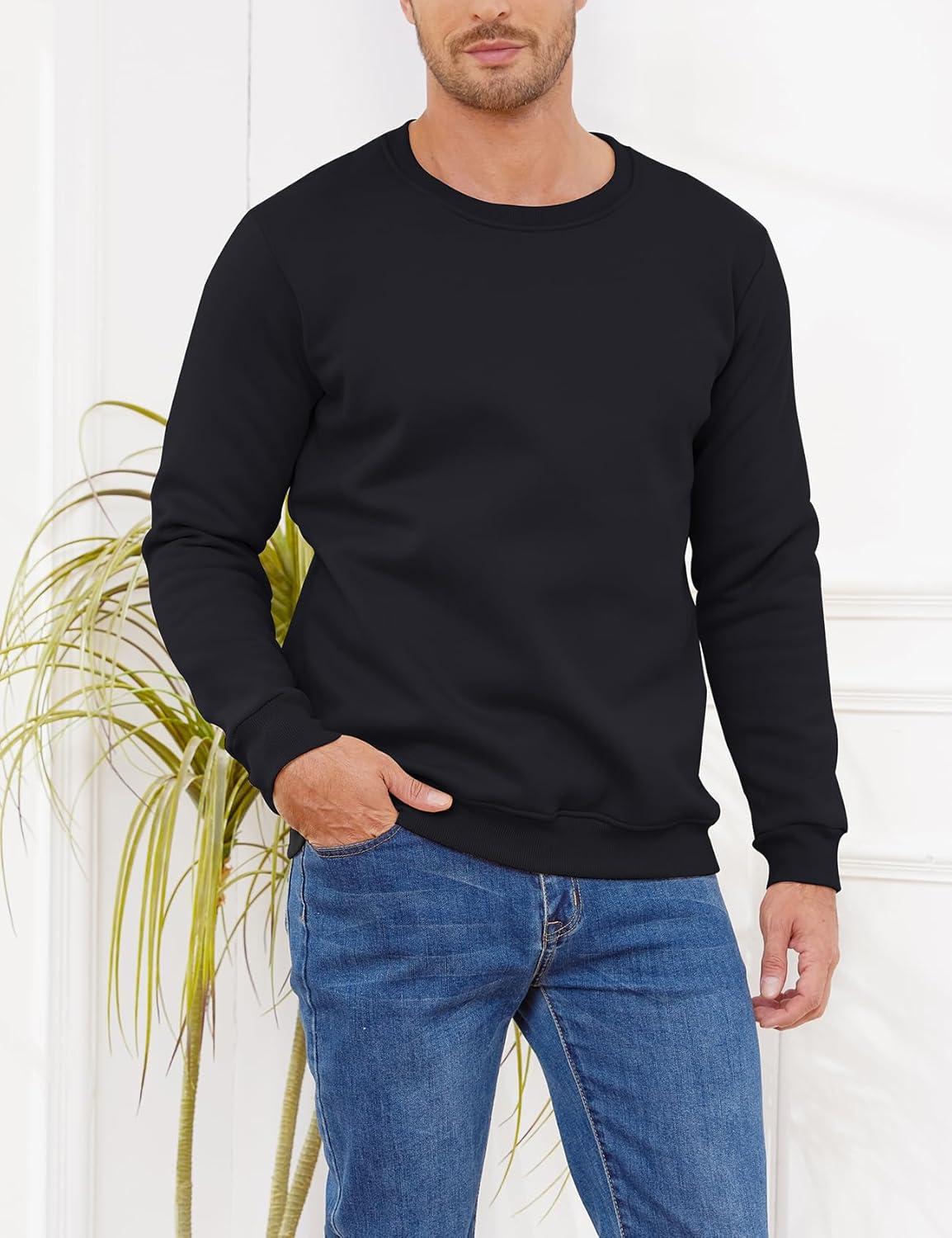 imageGihuo Mens Fleece Crewneck Sweatshirts Sherpa Lined Pullover Winter Warm ShirtBlack