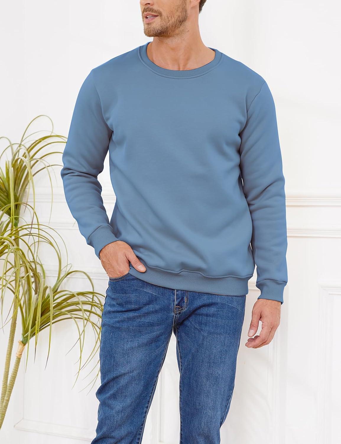 imageGihuo Mens Fleece Crewneck Sweatshirts Sherpa Lined Pullover Winter Warm ShirtBlue