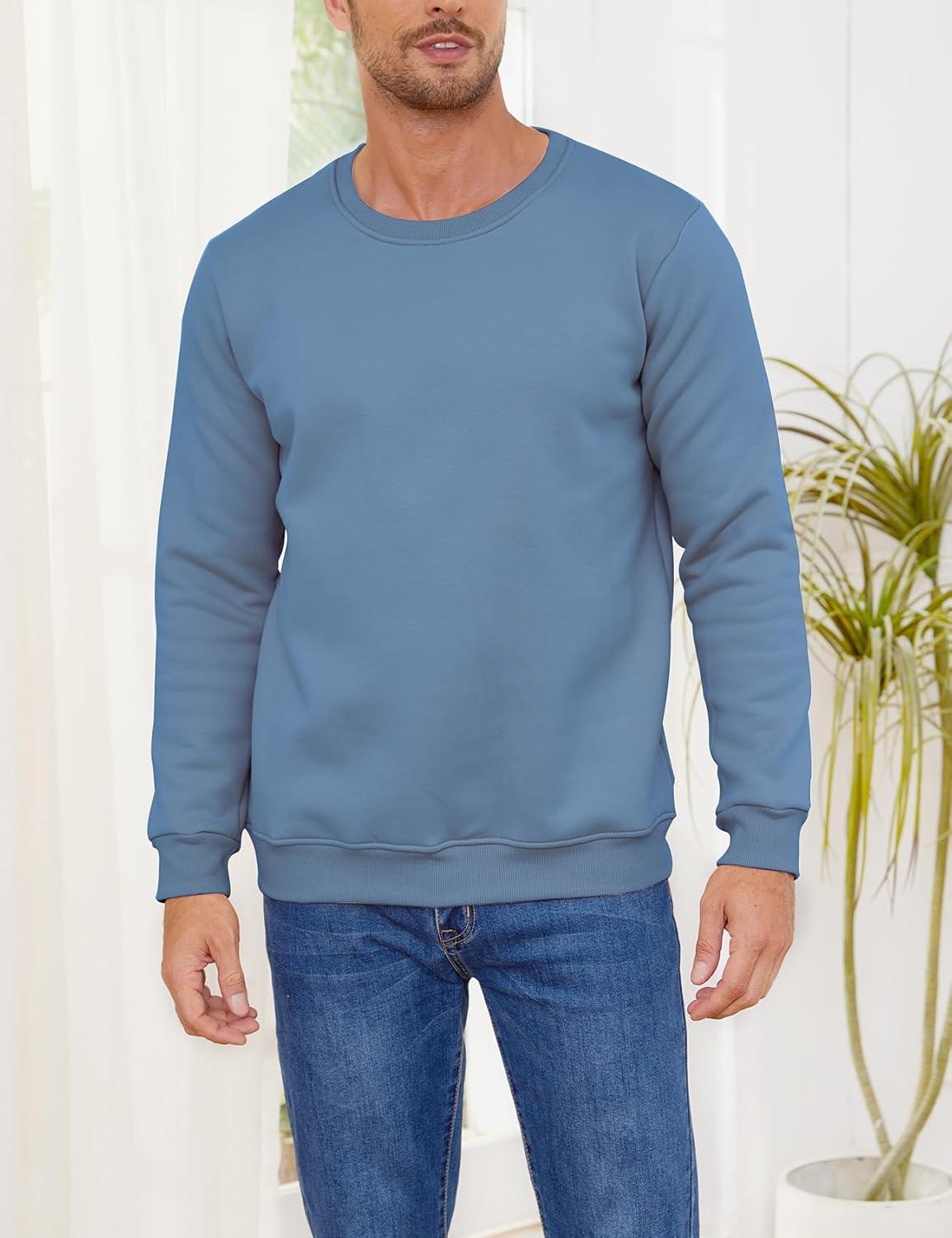 imageGihuo Mens Fleece Crewneck Sweatshirts Sherpa Lined Pullover Winter Warm ShirtBlue