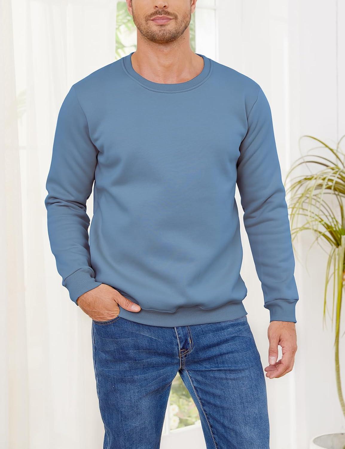 imageGihuo Mens Fleece Crewneck Sweatshirts Sherpa Lined Pullover Winter Warm ShirtBlue