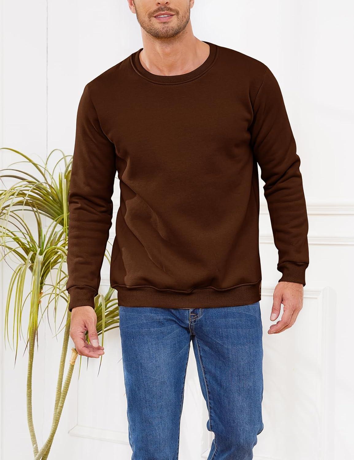 imageGihuo Mens Fleece Crewneck Sweatshirts Sherpa Lined Pullover Winter Warm ShirtBrown