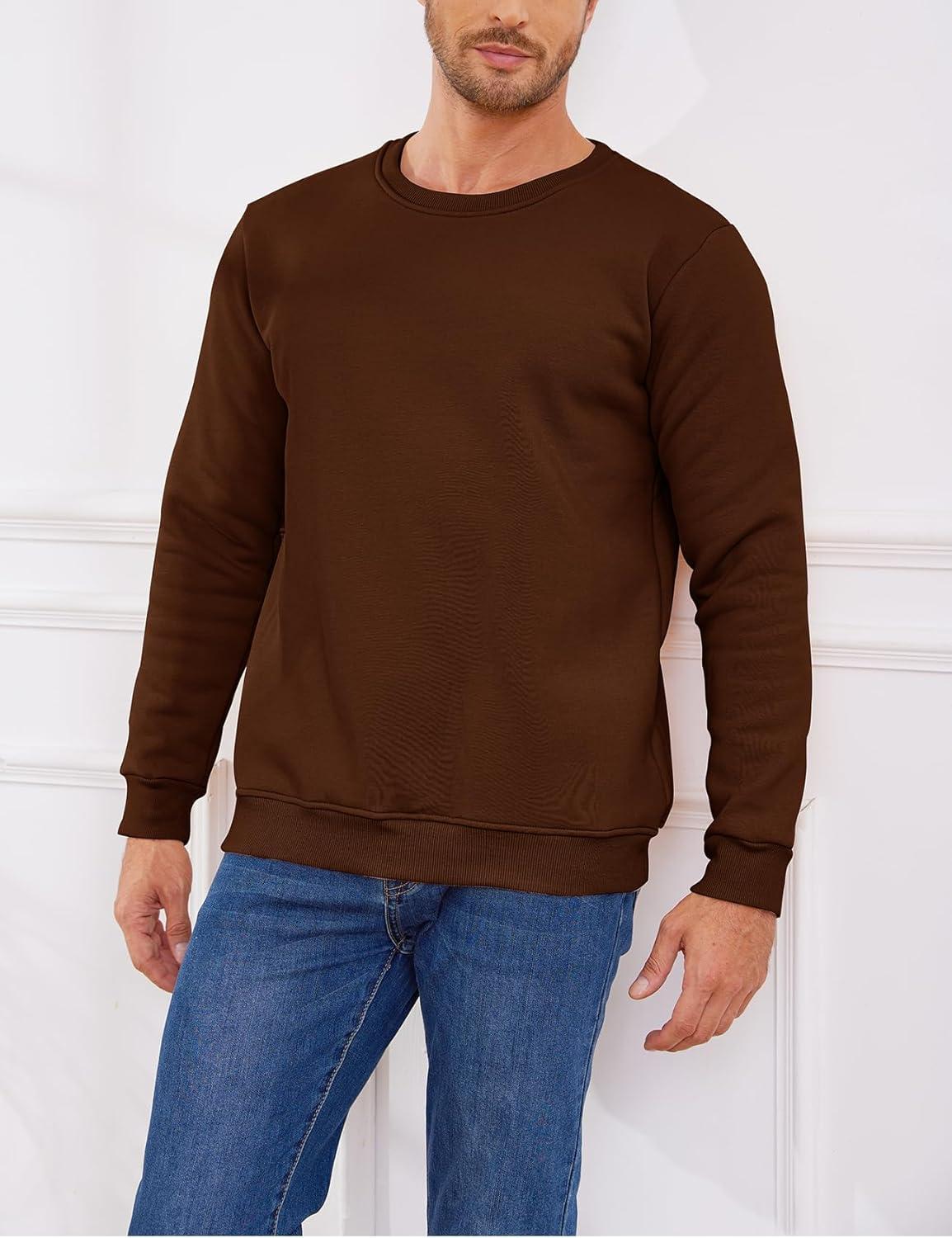 imageGihuo Mens Fleece Crewneck Sweatshirts Sherpa Lined Pullover Winter Warm ShirtBrown