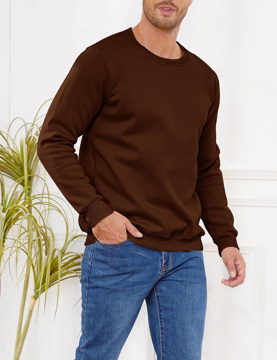 imageGihuo Mens Fleece Crewneck Sweatshirts Sherpa Lined Pullover Winter Warm ShirtBrown