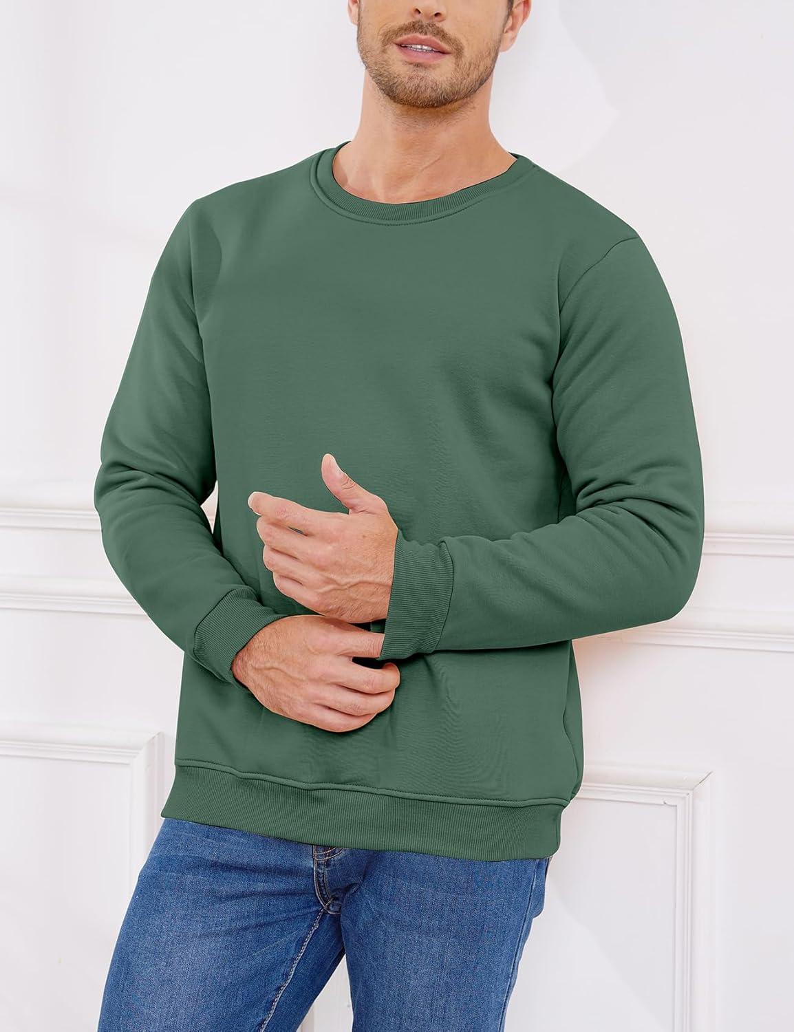 imageGihuo Mens Fleece Crewneck Sweatshirts Sherpa Lined Pullover Winter Warm ShirtGreen