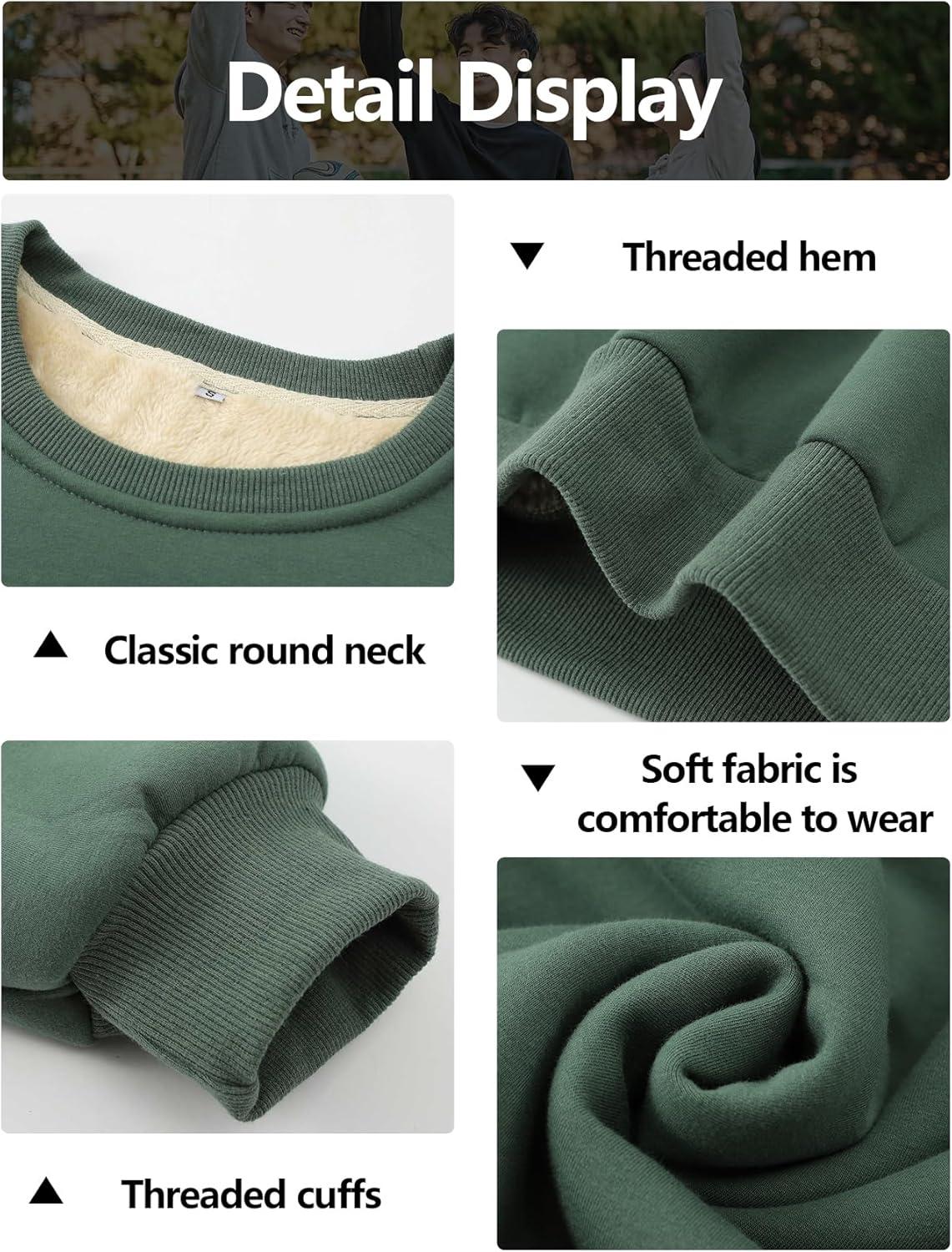 imageGihuo Mens Fleece Crewneck Sweatshirts Sherpa Lined Pullover Winter Warm ShirtGreen