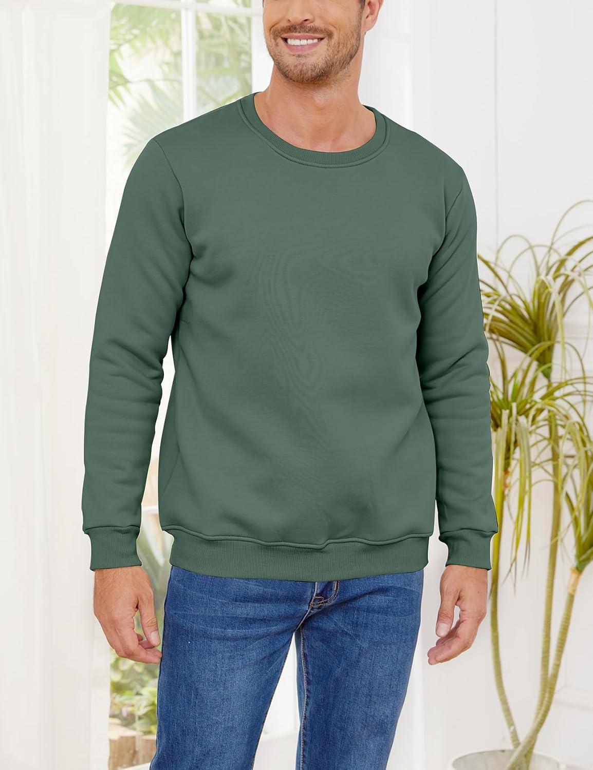 imageGihuo Mens Fleece Crewneck Sweatshirts Sherpa Lined Pullover Winter Warm ShirtGreen