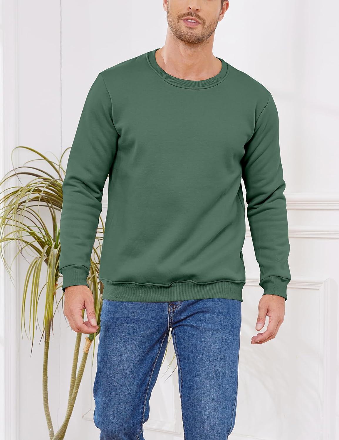 imageGihuo Mens Fleece Crewneck Sweatshirts Sherpa Lined Pullover Winter Warm ShirtGreen