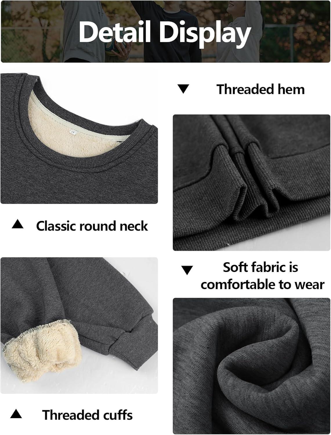 imageGihuo Mens Fleece Crewneck Sweatshirts Sherpa Lined Pullover Winter Warm ShirtGrey
