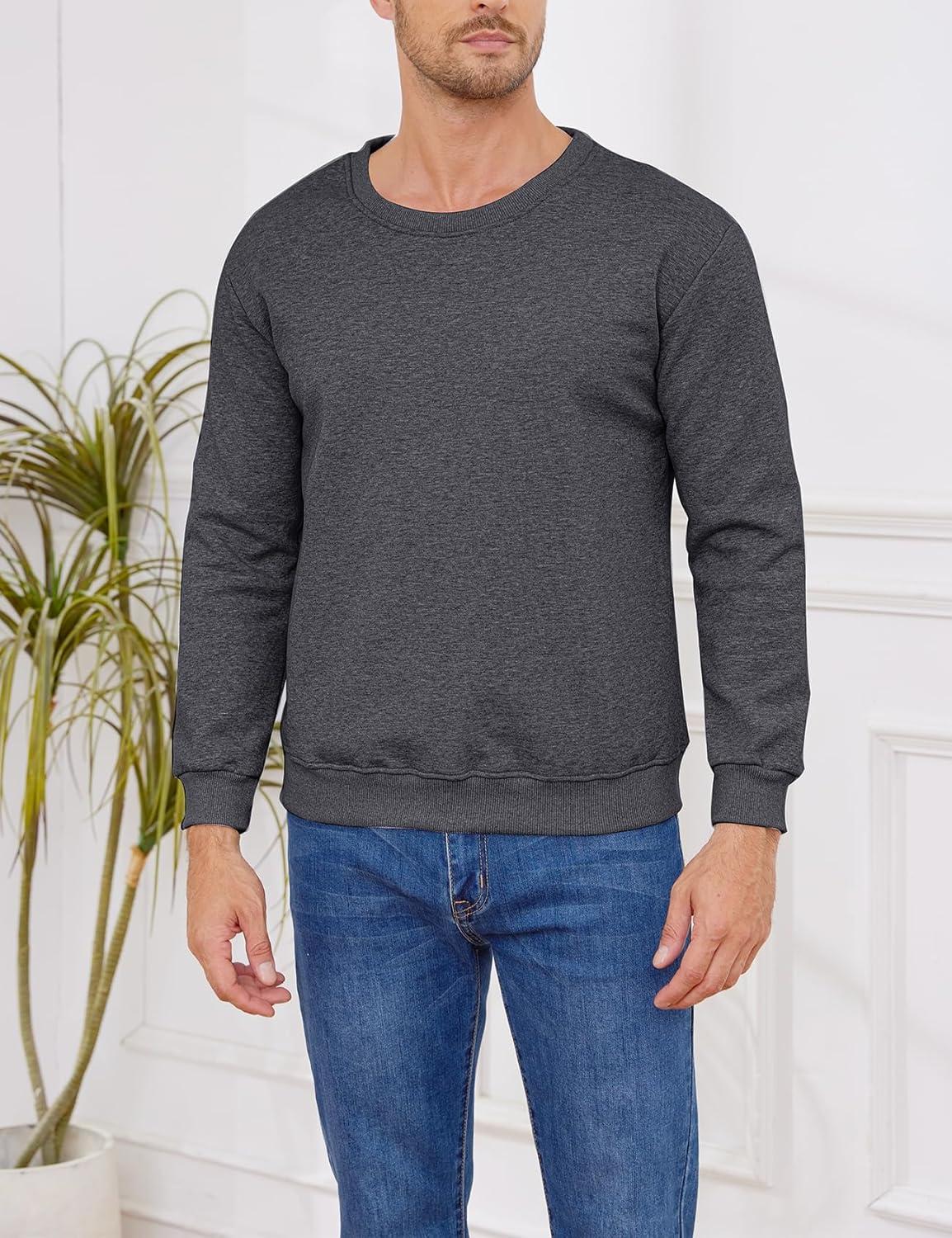 imageGihuo Mens Fleece Crewneck Sweatshirts Sherpa Lined Pullover Winter Warm ShirtGrey