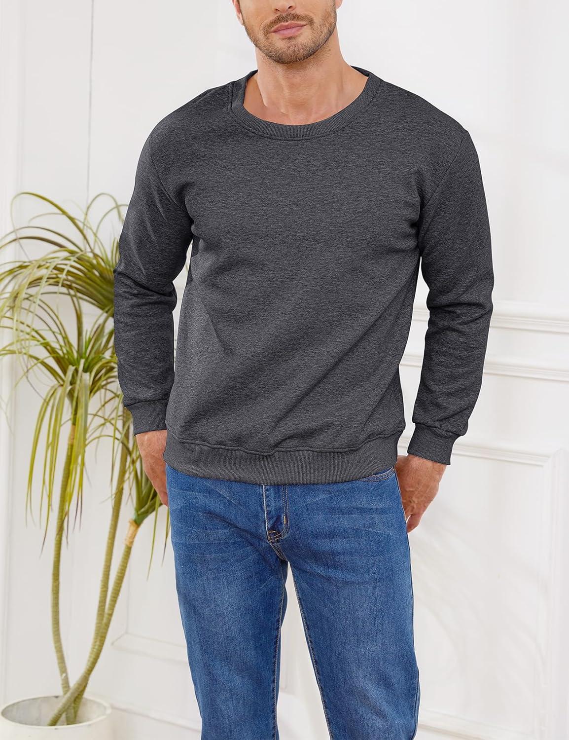 imageGihuo Mens Fleece Crewneck Sweatshirts Sherpa Lined Pullover Winter Warm ShirtGrey