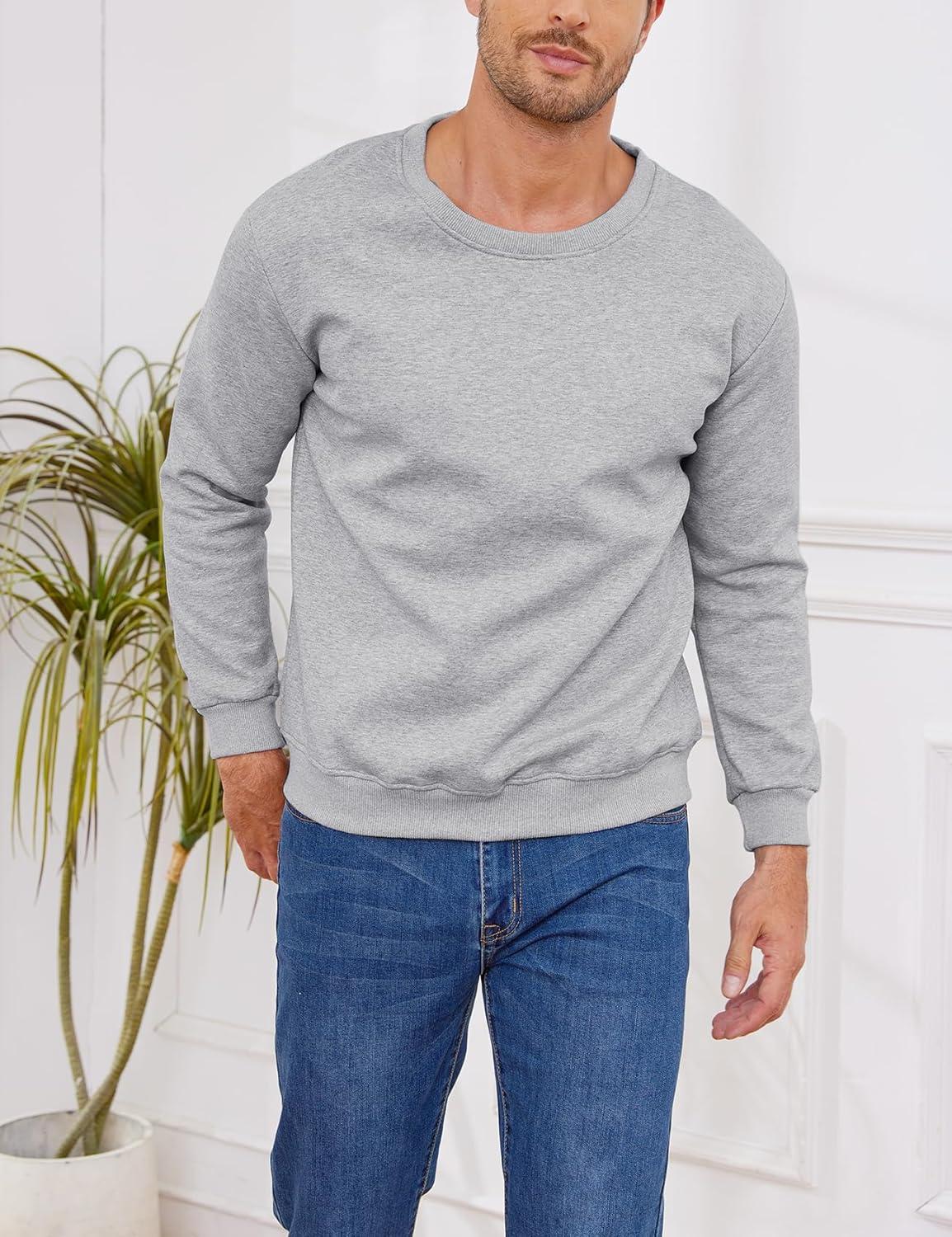 imageGihuo Mens Fleece Crewneck Sweatshirts Sherpa Lined Pullover Winter Warm ShirtLightgrey