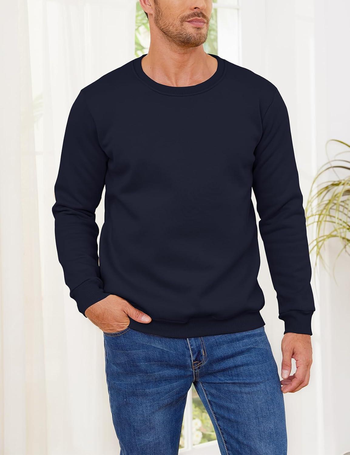 imageGihuo Mens Fleece Crewneck Sweatshirts Sherpa Lined Pullover Winter Warm ShirtNavy