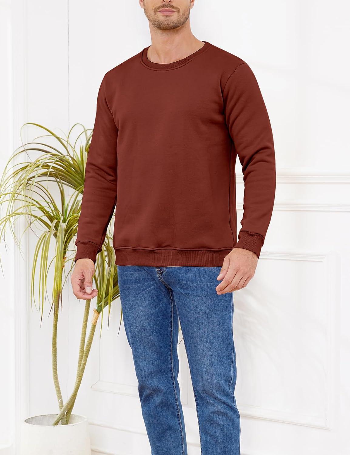 imageGihuo Mens Fleece Crewneck Sweatshirts Sherpa Lined Pullover Winter Warm ShirtWine