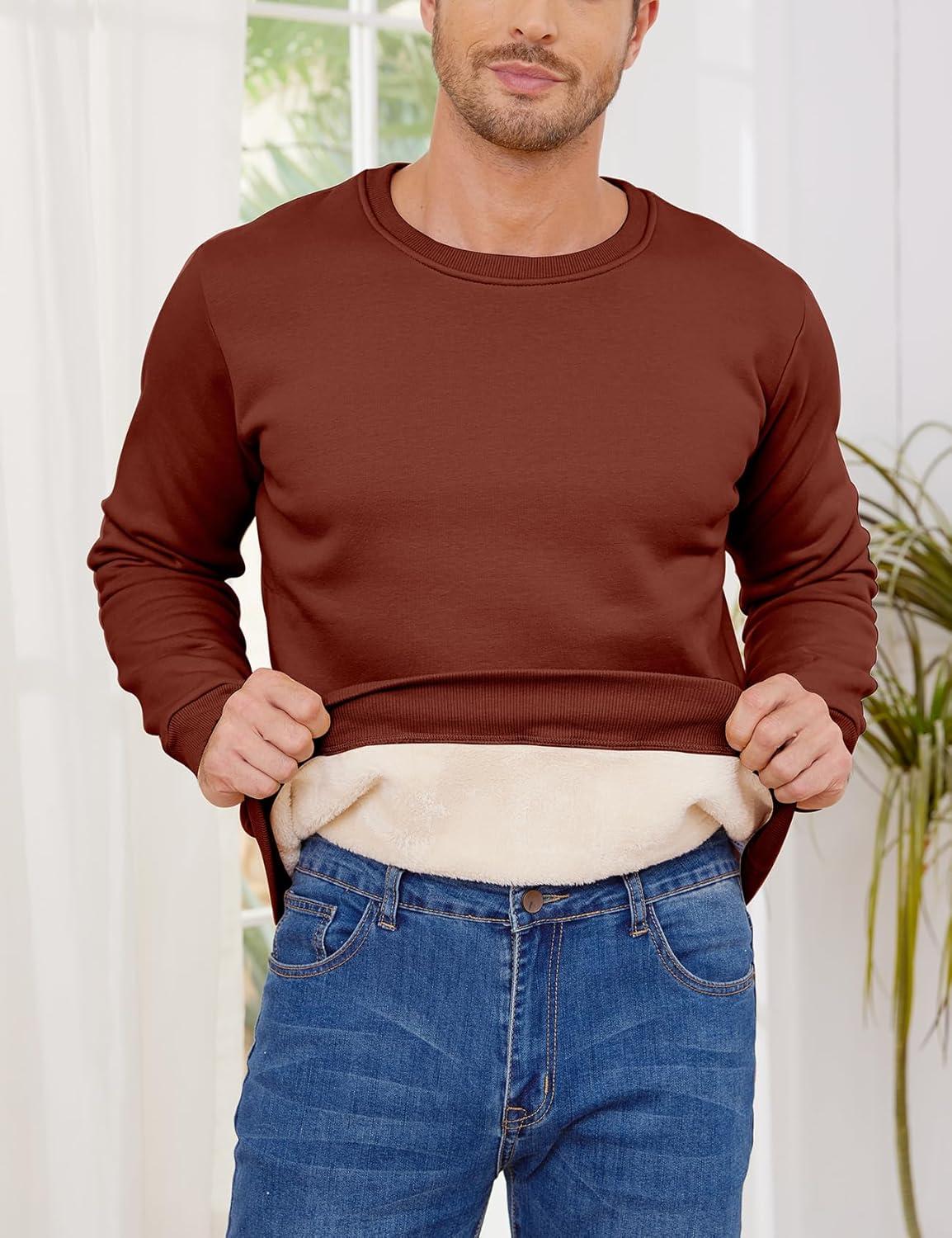 imageGihuo Mens Fleece Crewneck Sweatshirts Sherpa Lined Pullover Winter Warm ShirtWine