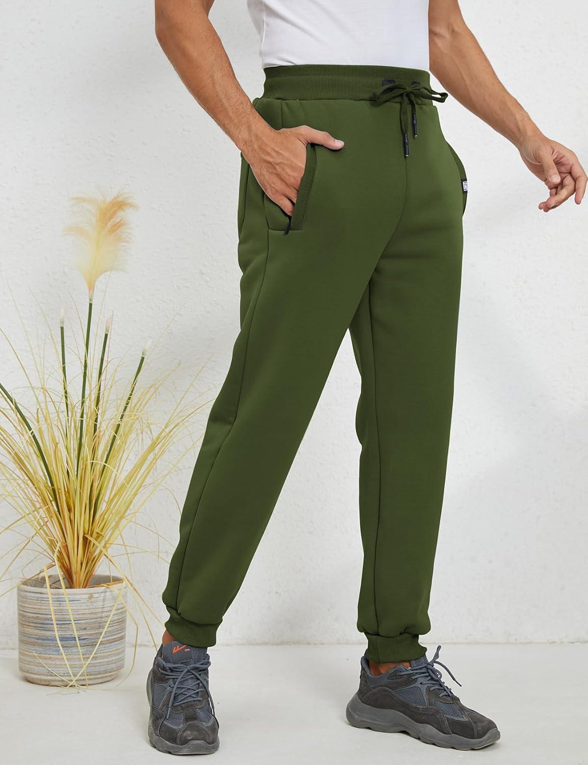 imageGihuo Mens Sherpa Lined Athletic Sweatpants Winter Warm Track Pants01 Armygreenribbed Cuffs