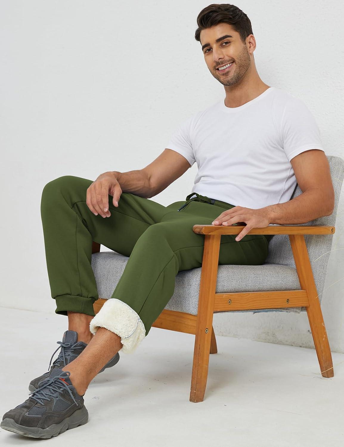 imageGihuo Mens Sherpa Lined Athletic Sweatpants Winter Warm Track Pants01 Armygreenribbed Cuffs
