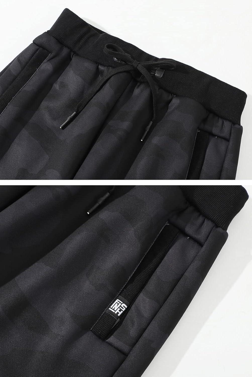 imageGihuo Mens Sherpa Lined Athletic Sweatpants Winter Warm Track Pants01 Blackcamo Ribbed Cuffs