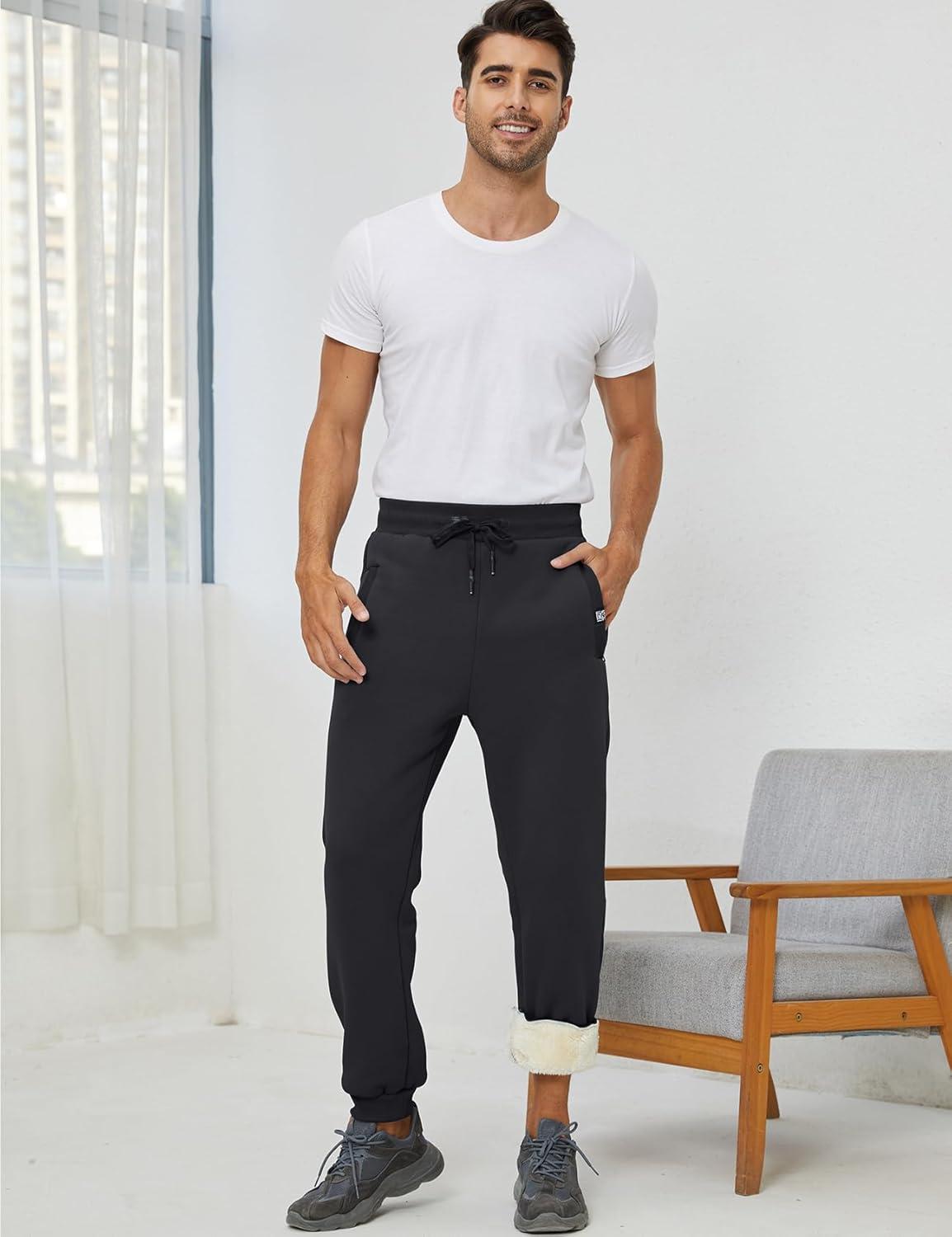 imageGihuo Mens Sherpa Lined Athletic Sweatpants Winter Warm Track Pants01 Blackribbed Cuffs