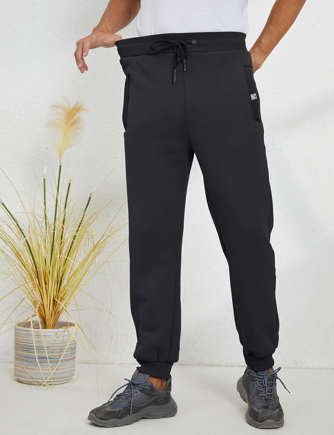 imageGihuo Mens Sherpa Lined Athletic Sweatpants Winter Warm Track Pants01 Blackribbed Cuffs