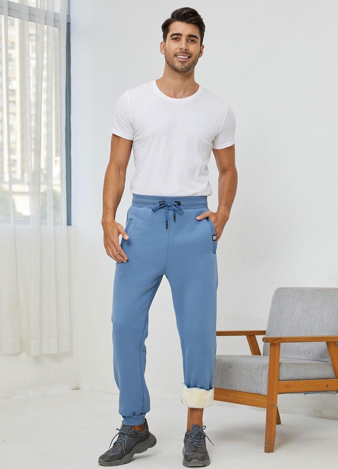 imageGihuo Mens Sherpa Lined Athletic Sweatpants Winter Warm Track Pants01 Blueribbed Cuffs
