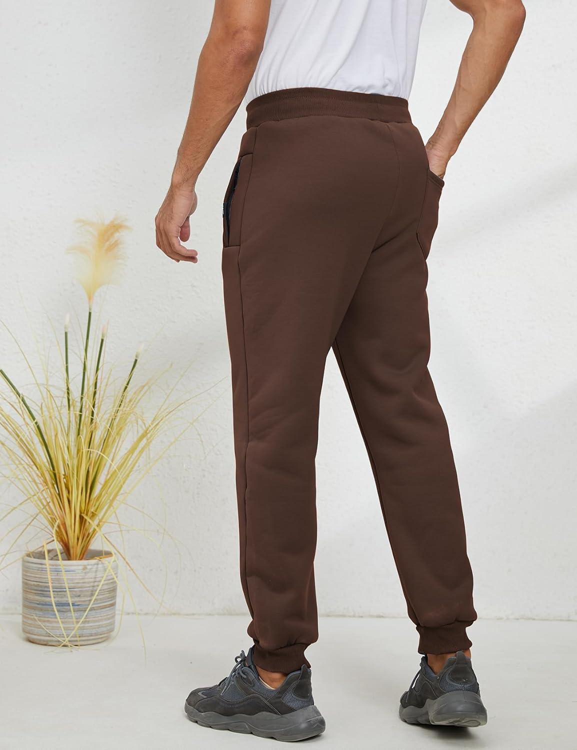 imageGihuo Mens Sherpa Lined Athletic Sweatpants Winter Warm Track Pants01 Brownribbed Cuffs