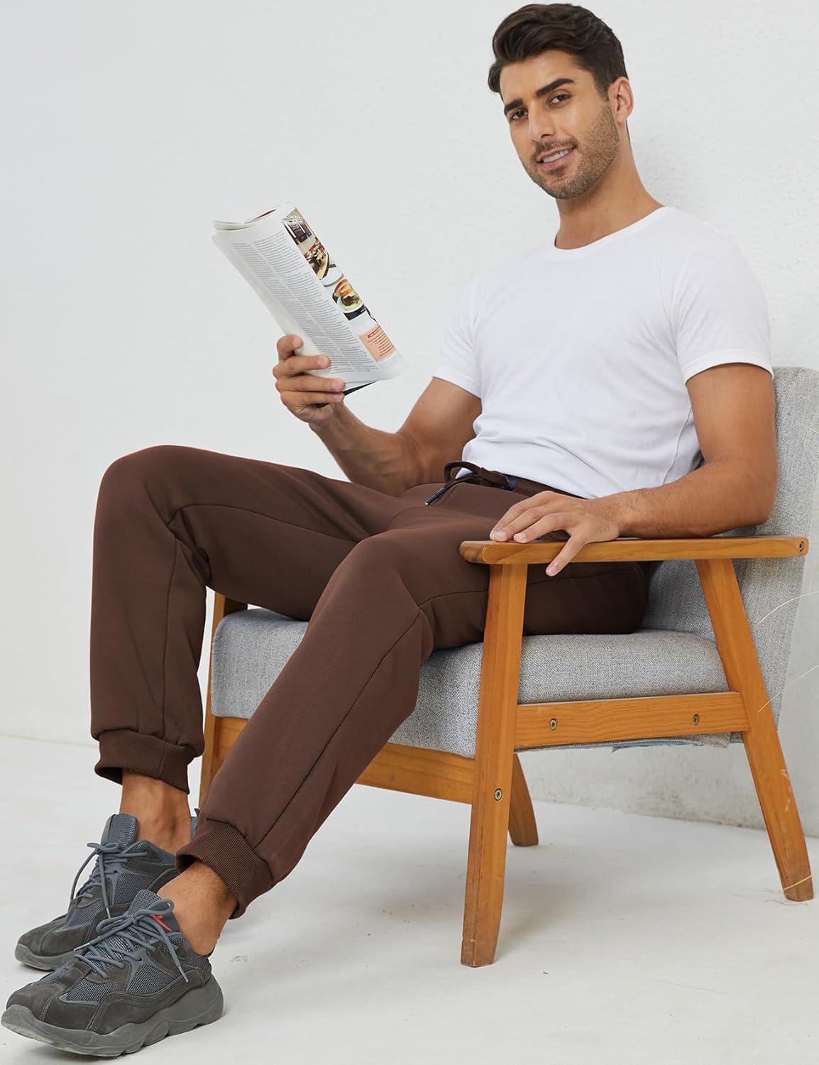 imageGihuo Mens Sherpa Lined Athletic Sweatpants Winter Warm Track Pants01 Brownribbed Cuffs