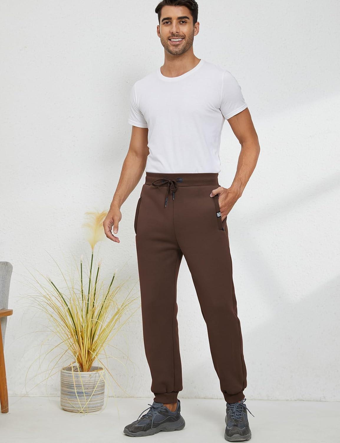 imageGihuo Mens Sherpa Lined Athletic Sweatpants Winter Warm Track Pants01 Brownribbed Cuffs