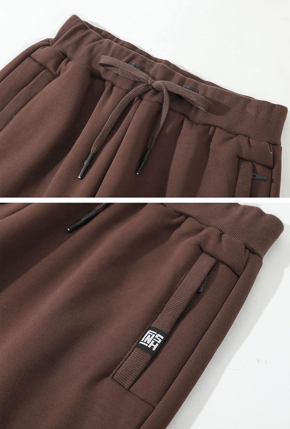 imageGihuo Mens Sherpa Lined Athletic Sweatpants Winter Warm Track Pants01 Brownribbed Cuffs