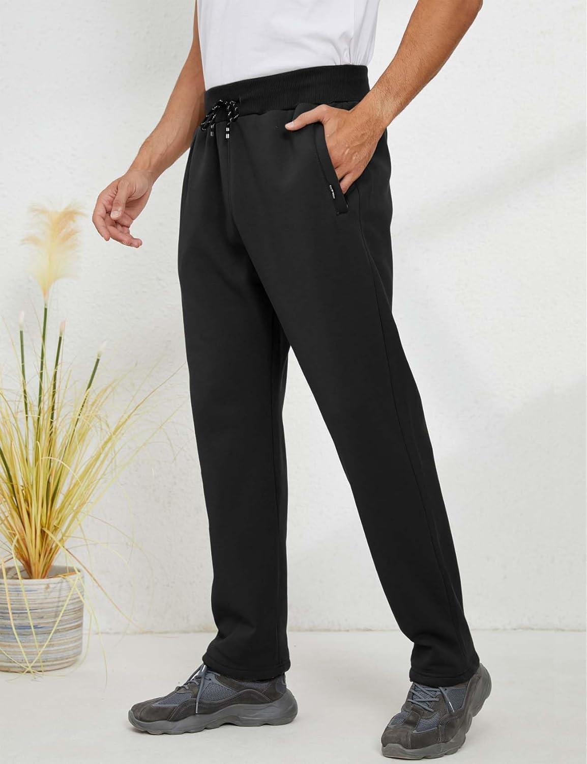 imageGihuo Mens Sherpa Lined Athletic Sweatpants Winter Warm Track Pants02 Blackstraight Cuffs