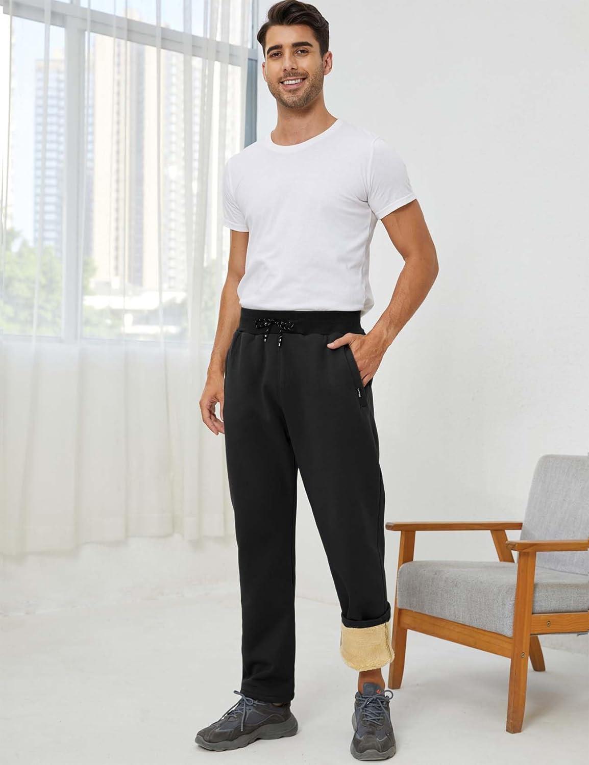 imageGihuo Mens Sherpa Lined Athletic Sweatpants Winter Warm Track Pants02 Blackstraight Cuffs