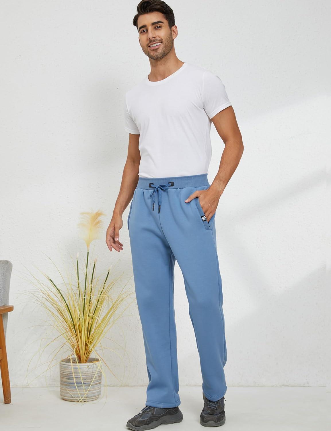 imageGihuo Mens Sherpa Lined Athletic Sweatpants Winter Warm Track Pants02 Bluestraight Cuffs
