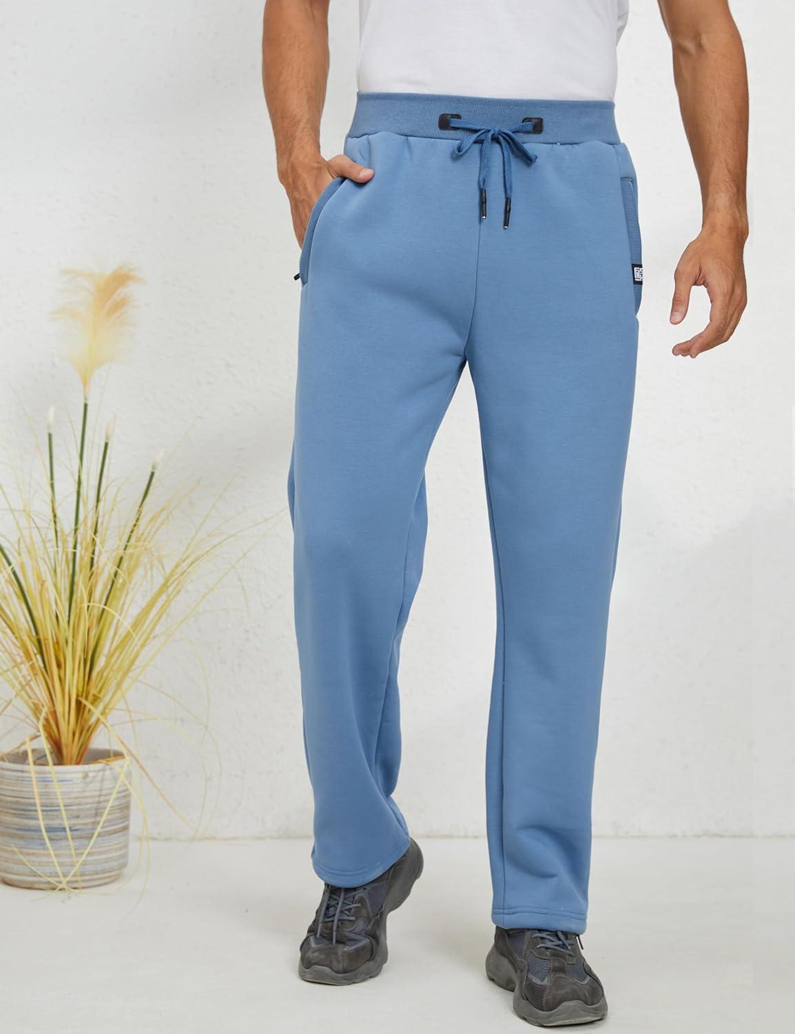 imageGihuo Mens Sherpa Lined Athletic Sweatpants Winter Warm Track Pants02 Bluestraight Cuffs