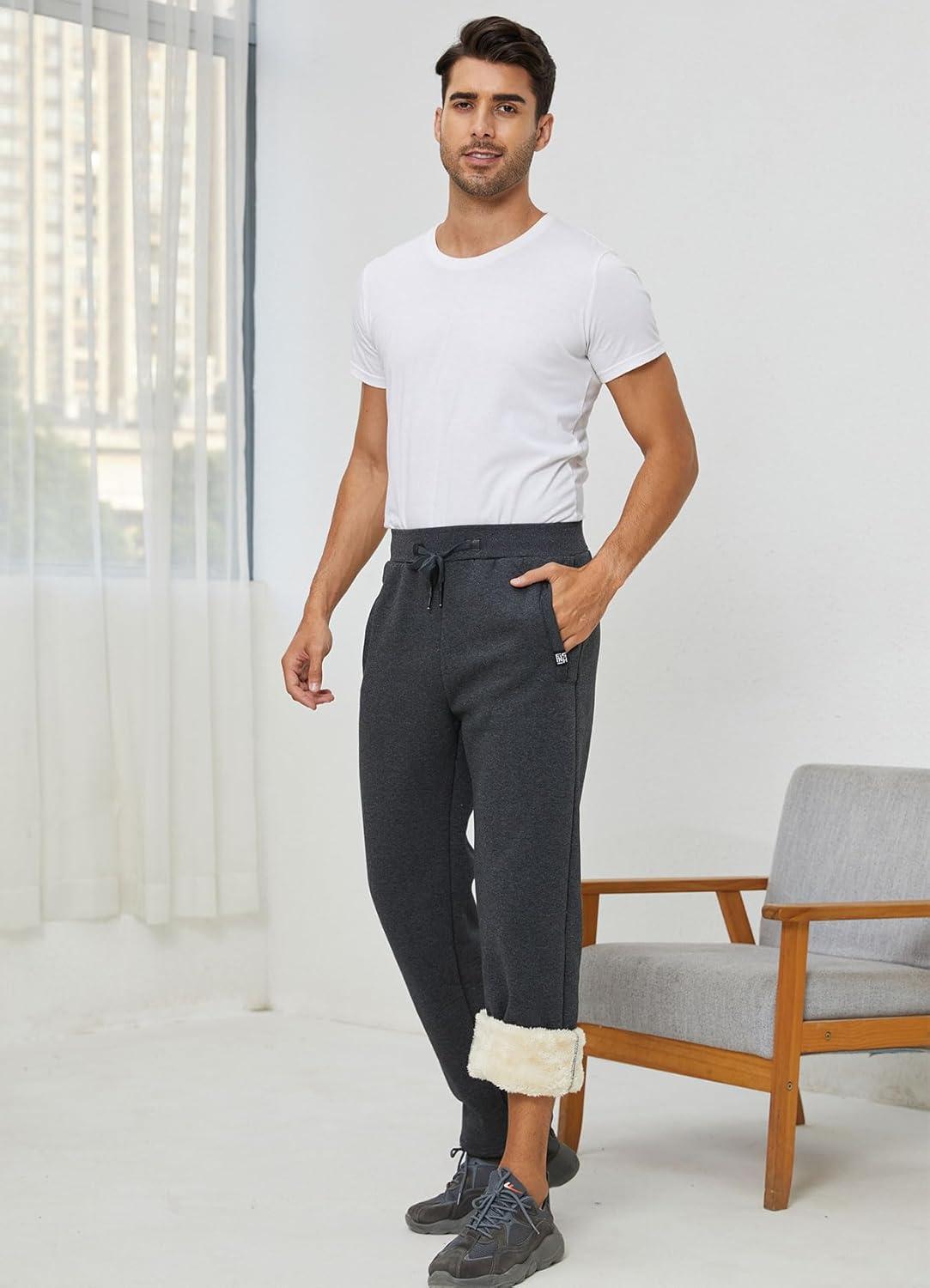 imageGihuo Mens Sherpa Lined Athletic Sweatpants Winter Warm Track Pants02 Dark Greystraight Cuffs