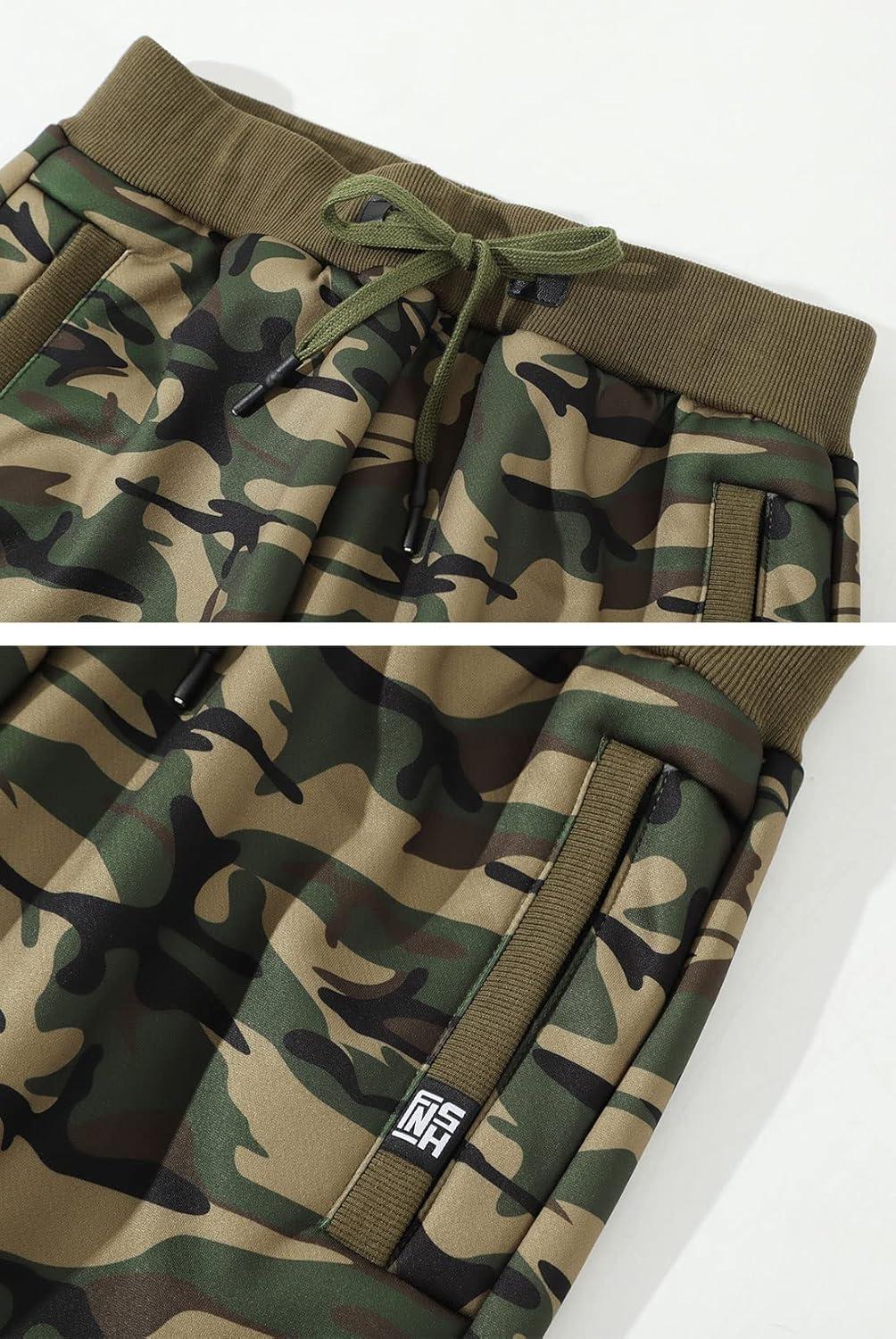 imageGihuo Mens Sherpa Lined Athletic Sweatpants Winter Warm Track Pants02 Greencamo Straight Cuffs