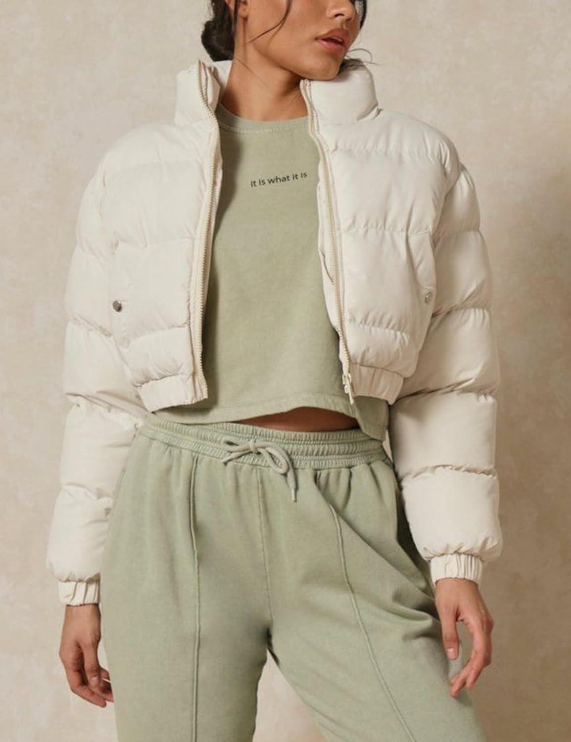imageGihuo Womens Cropped Puffer Jacket Winter Quilted Jackets Coat01beige
