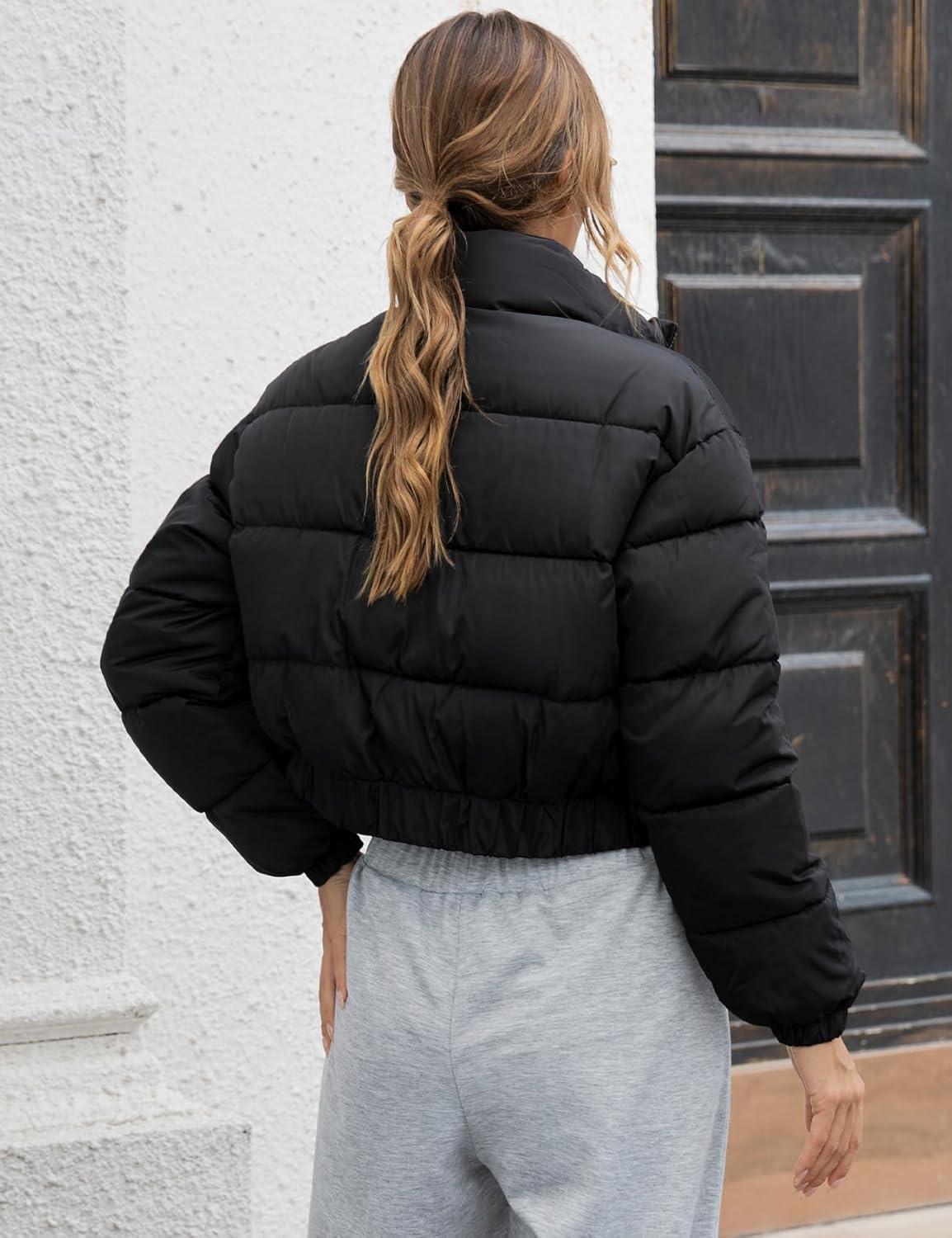 imageGihuo Womens Cropped Puffer Jacket Winter Quilted Jackets Coat01black
