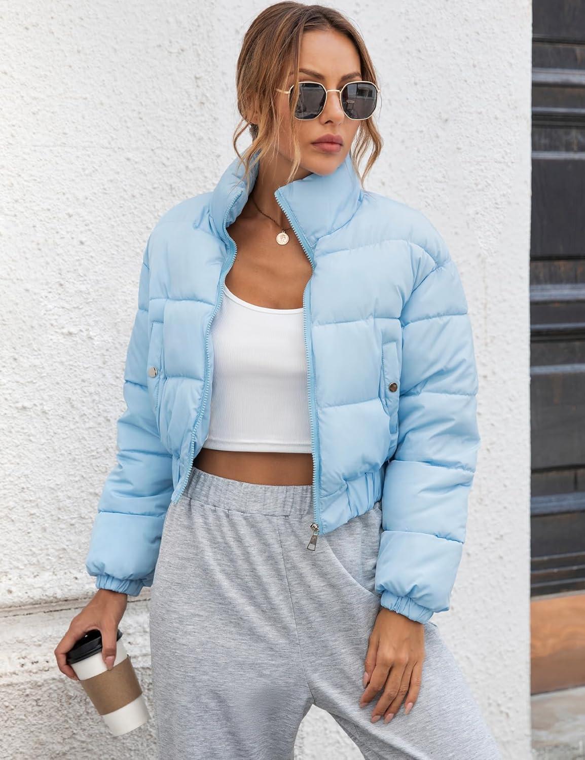 imageGihuo Womens Cropped Puffer Jacket Winter Quilted Jackets Coat01blue