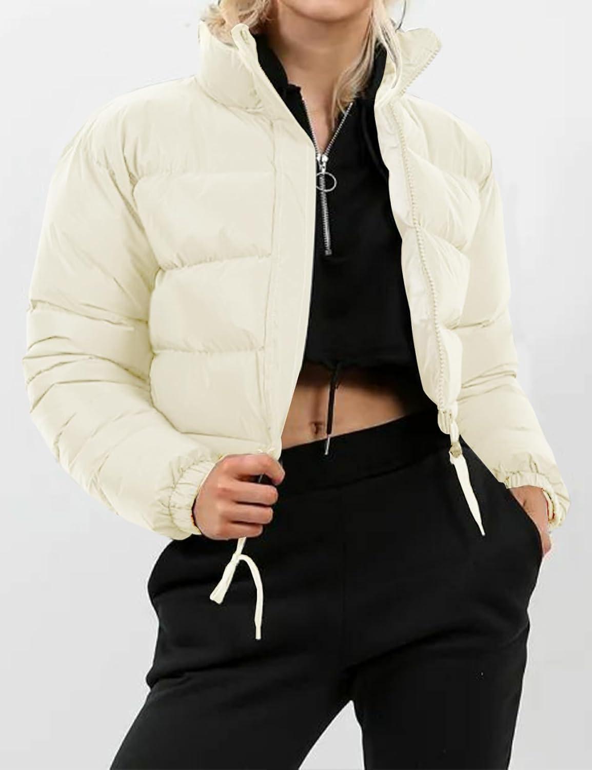 imageGihuo Womens Cropped Puffer Jacket Winter Quilted Jackets Coat02beige
