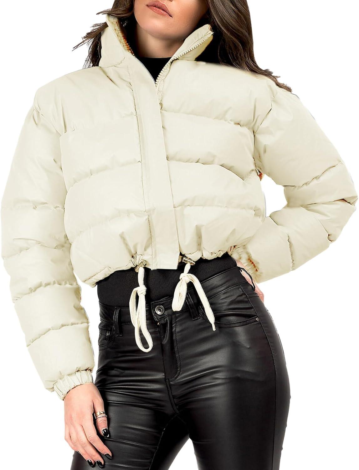 imageGihuo Womens Cropped Puffer Jacket Winter Quilted Jackets Coat02beige