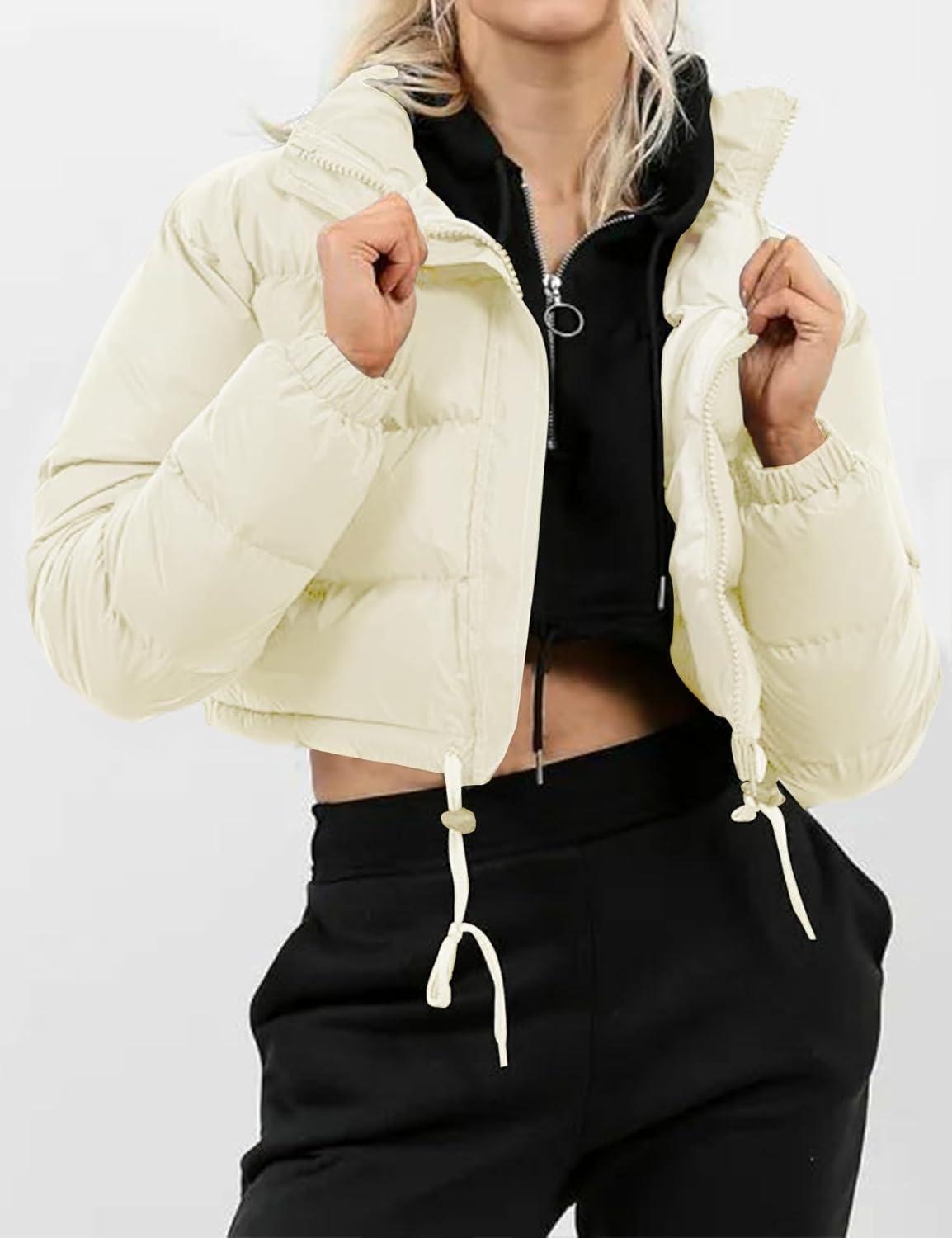 imageGihuo Womens Cropped Puffer Jacket Winter Quilted Jackets Coat02beige