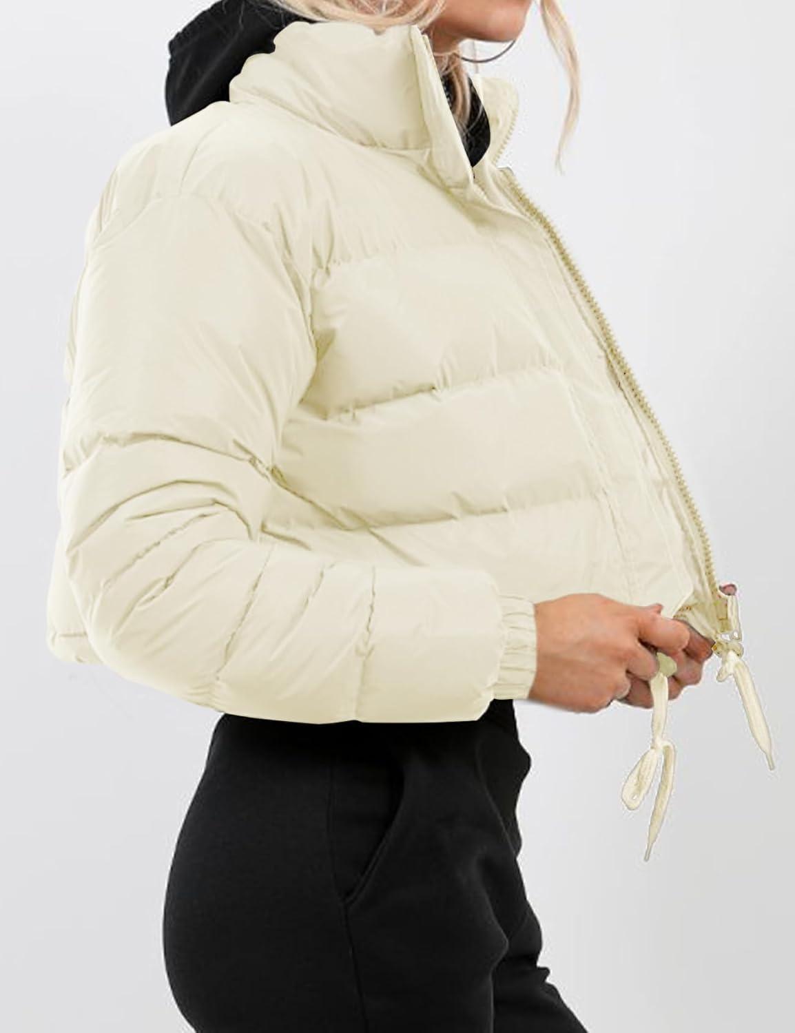 imageGihuo Womens Cropped Puffer Jacket Winter Quilted Jackets Coat02beige