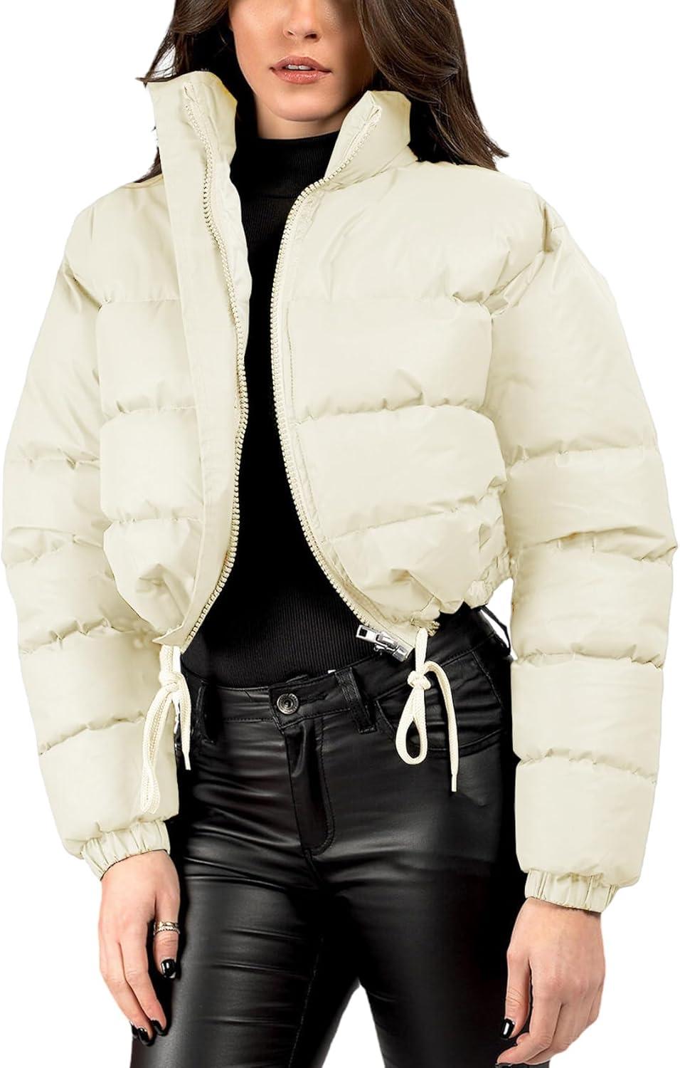 imageGihuo Womens Cropped Puffer Jacket Winter Quilted Jackets Coat02beige