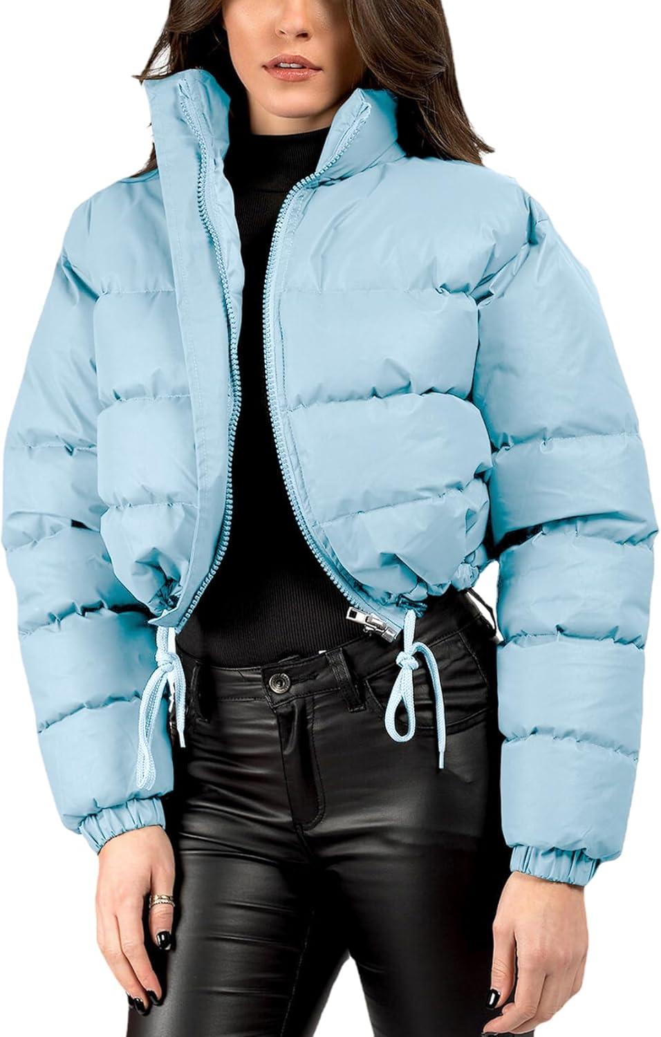 imageGihuo Womens Cropped Puffer Jacket Winter Quilted Jackets Coat02blue