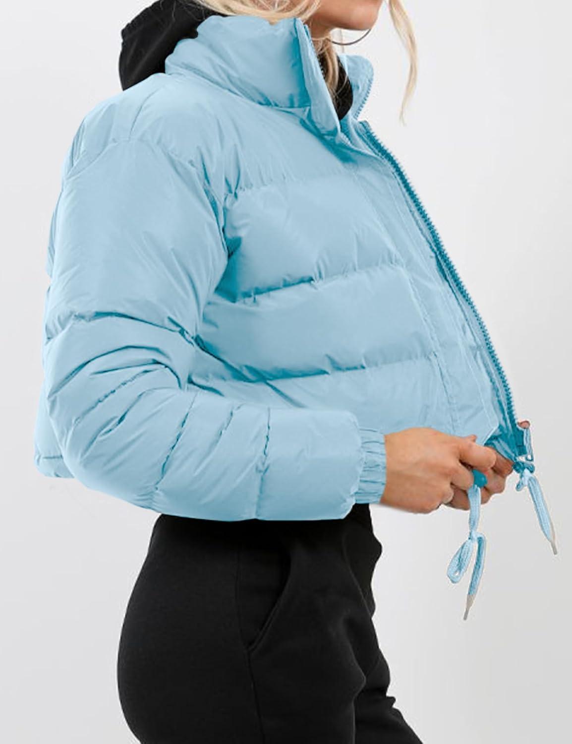 imageGihuo Womens Cropped Puffer Jacket Winter Quilted Jackets Coat02blue