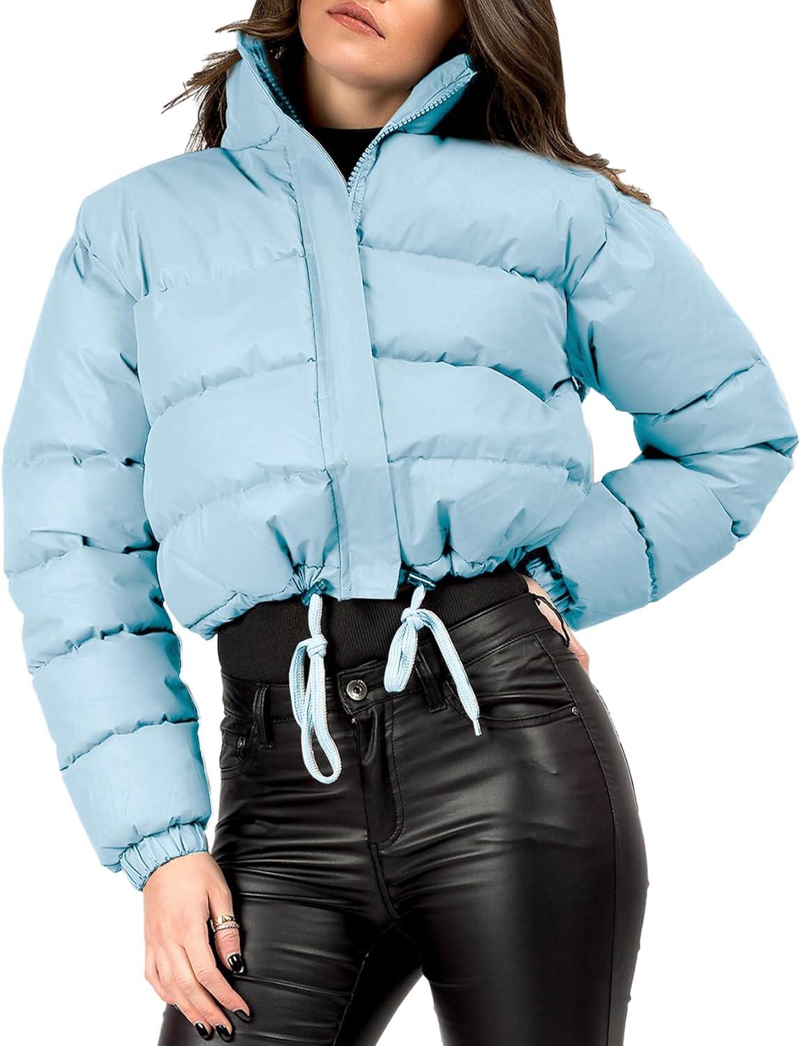 imageGihuo Womens Cropped Puffer Jacket Winter Quilted Jackets Coat02blue