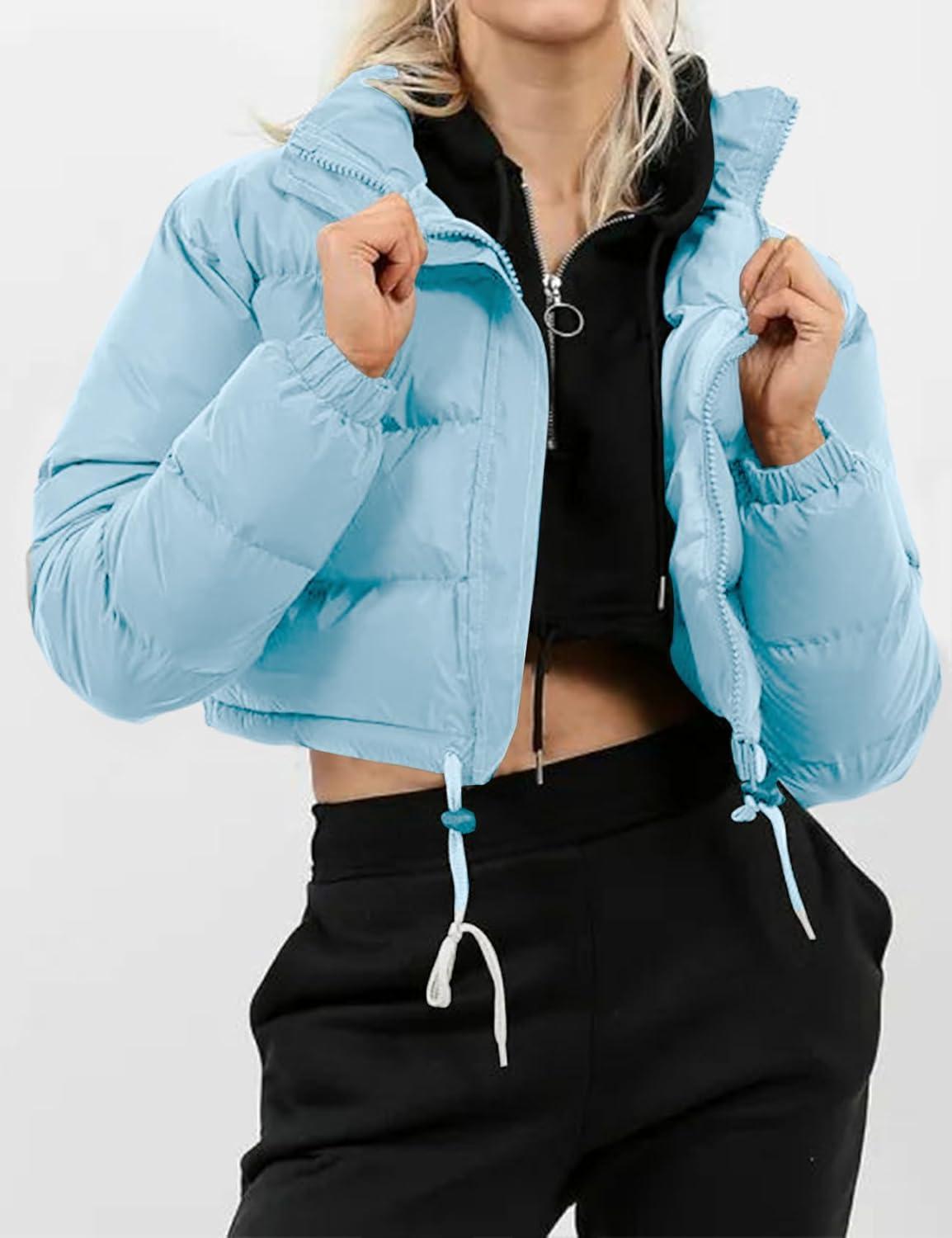 imageGihuo Womens Cropped Puffer Jacket Winter Quilted Jackets Coat02blue