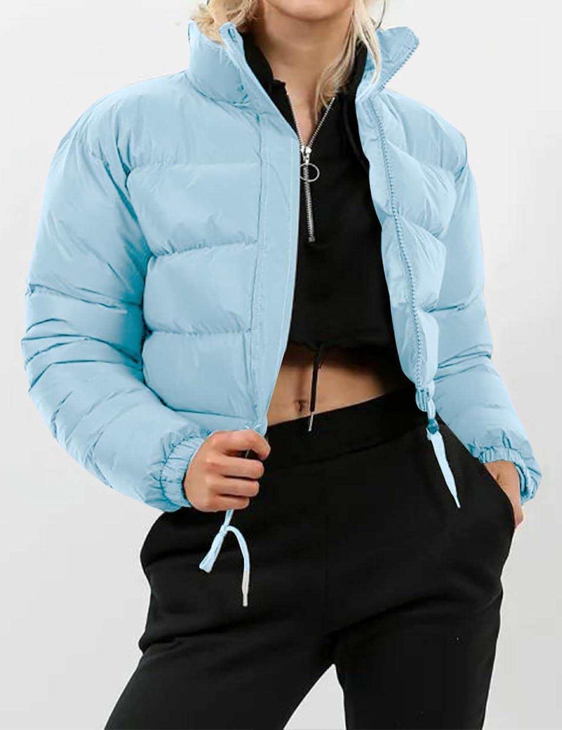 imageGihuo Womens Cropped Puffer Jacket Winter Quilted Jackets Coat02blue